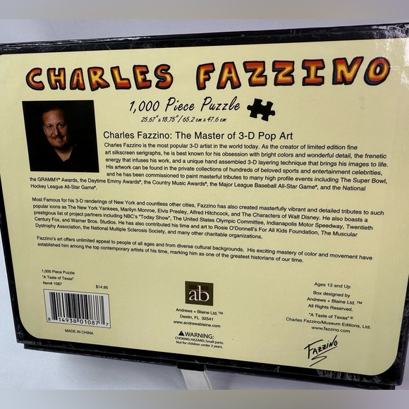 'Charles Fazzino Puzzle "A Taste of Texas” New In Box 1000 Pieces - Picture 2 of 3
